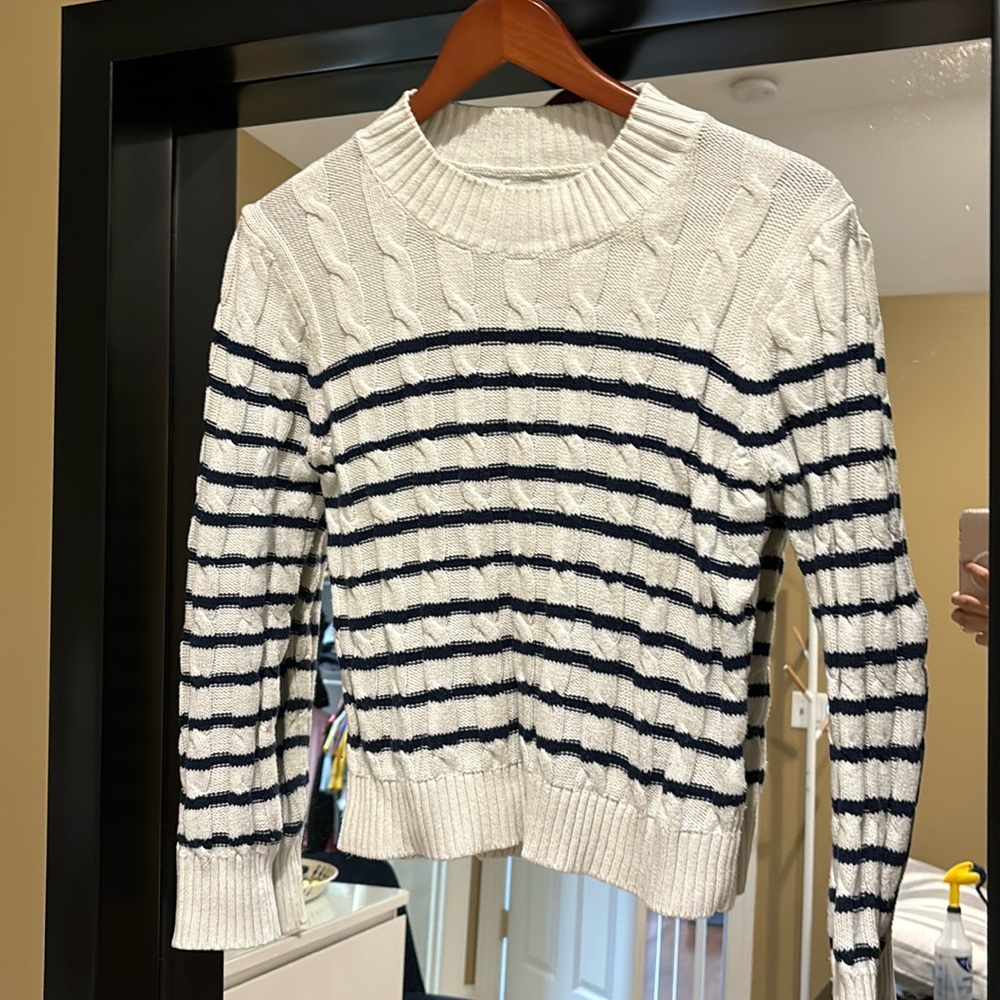 J Crew Factory cotton sweater navy blue stripe S